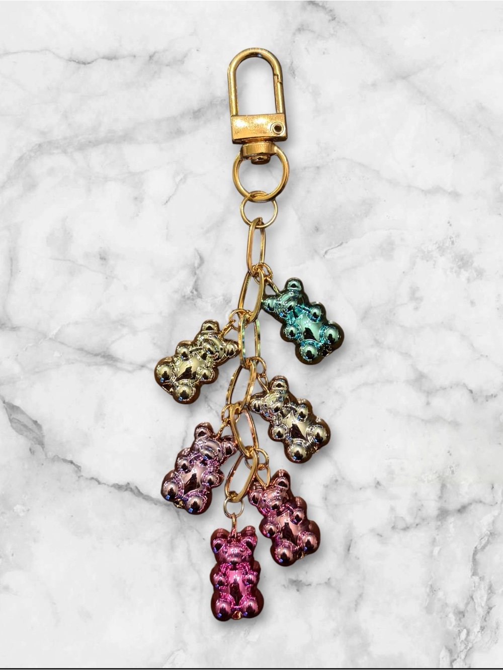 Multicolor Gummy Bear Charm Keychain with Gold Clip